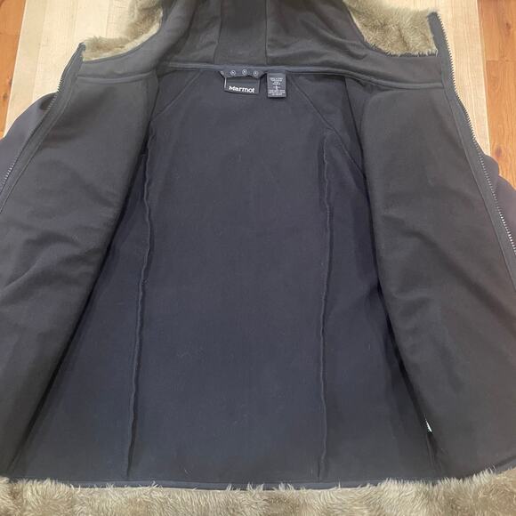 Marmot Women’s Large Black Faux Fur Long Sleeve Hooded Jacket - Picture 3 of 7
